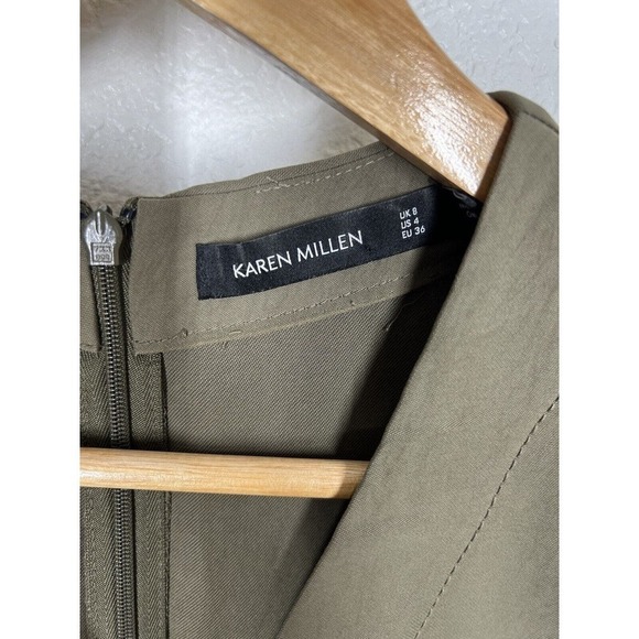 Karen Millen Utility Jumpsuit Size 4 Olive Green Lace Up Crop Wide Leg - Picture 5 of 8